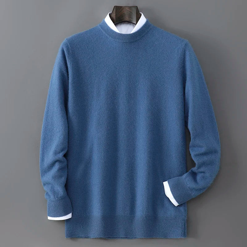 New Autumn And Winter Pure Wool Sweater Men's Round Neck Loose Thick Pullover Sweater Solid Color Cashmere Knitted Base Sweaters
