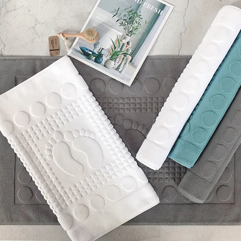 Hotel Home Floor Towel, White Foot Pattern Carpet,Spa Shower Room Mats,100%Cotton,High Quality,50x80cm, Anti-slip Bathtub Towels