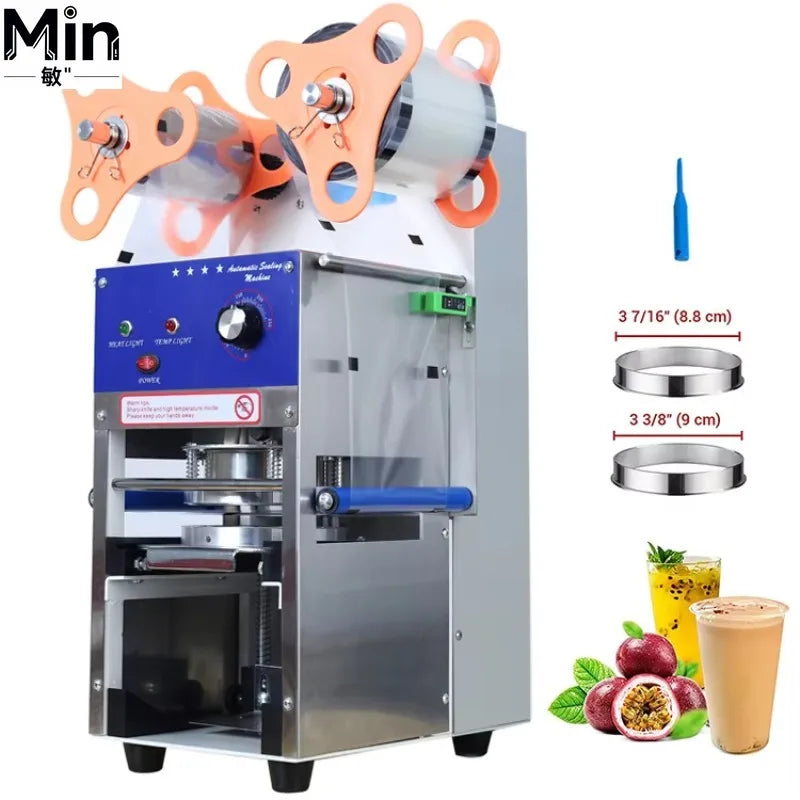 Automatic 90 95 98mm Cup Sealer Commercial Coffee Bubble Tea Boba Juice Cup Sealing Machine