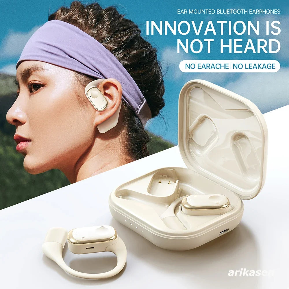 Open-Ear Headphones with Stable Comfort & Hi-Res Sound Pure Bass Boost Bluetooth 5.3 Earbuds OWS Wireless Headphones for Sports