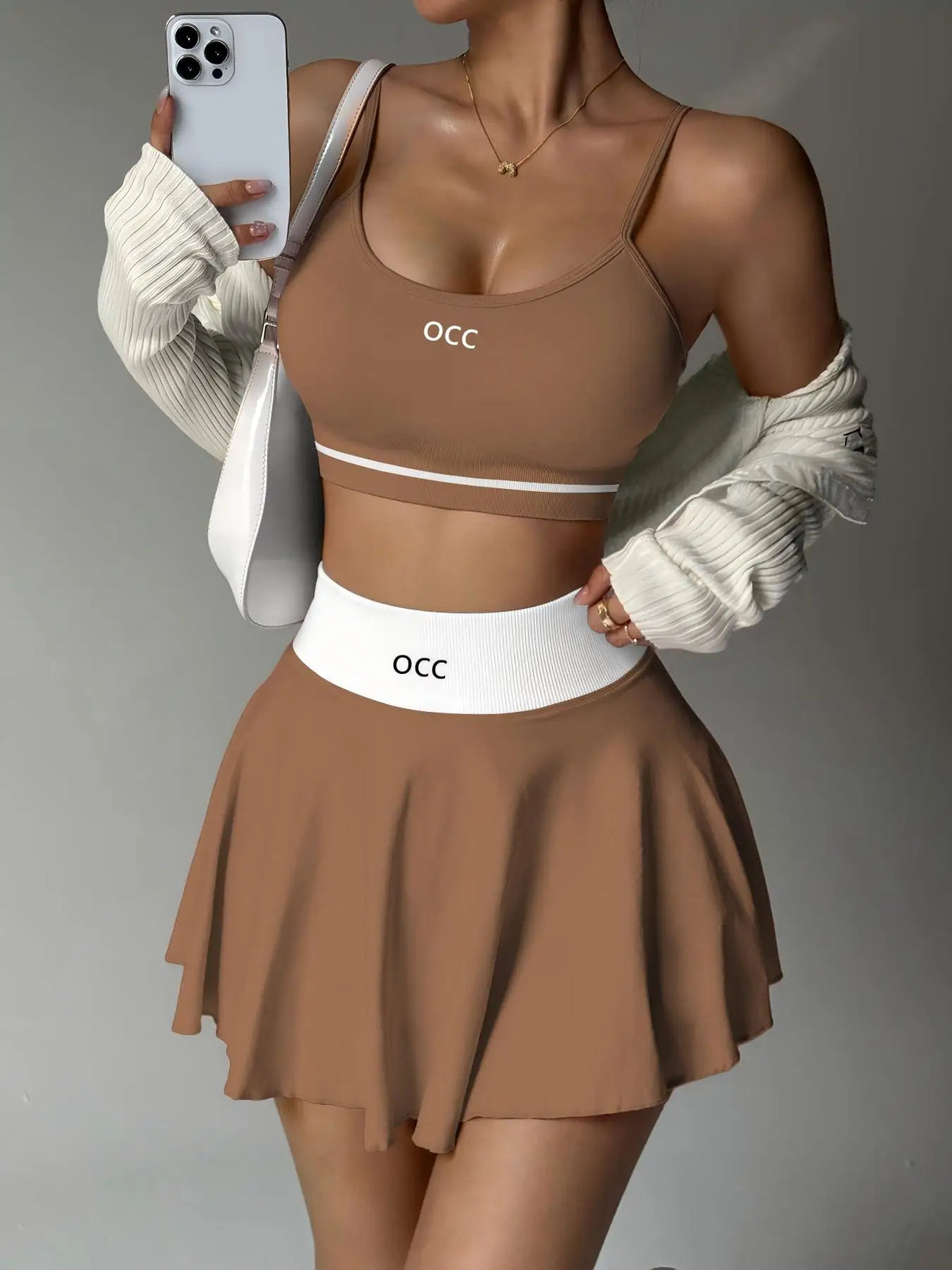 Yoga bra, high waisted tennis skirt, running and fitness pleated skirt, two-piece set, women's comfortable tennis skirt