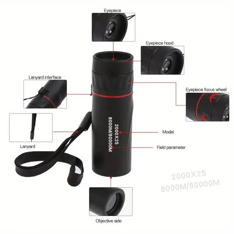 2026 2000X25 HD Monocular Telescope Compact Portable for Travel Hiking Fishing Camping Stargazing Concerts & Bird Watching