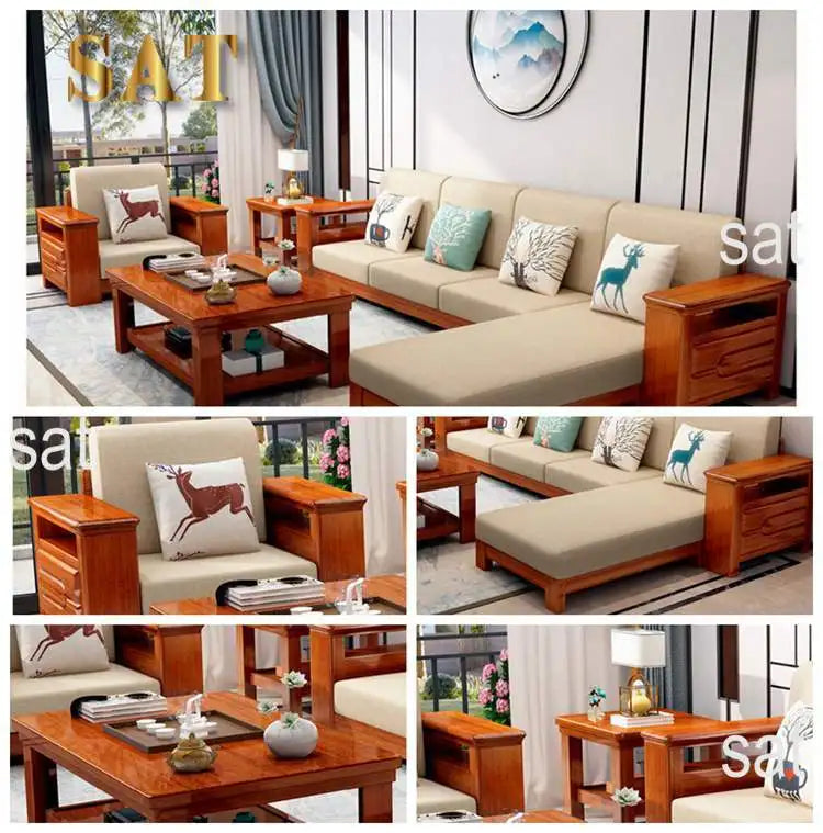 For Fashionnal Design Customized Corner Living Room Furniture Frame Wooden Sofa Set