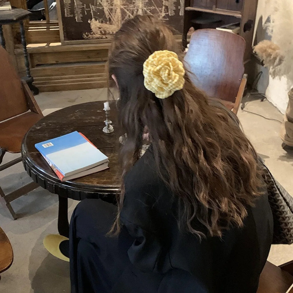 Women's Hair Claw Clip Checkered Yellow Rose Exquisite Grab Clip Hair Grab High End Korean Hair Accessory Flower Head Accessory