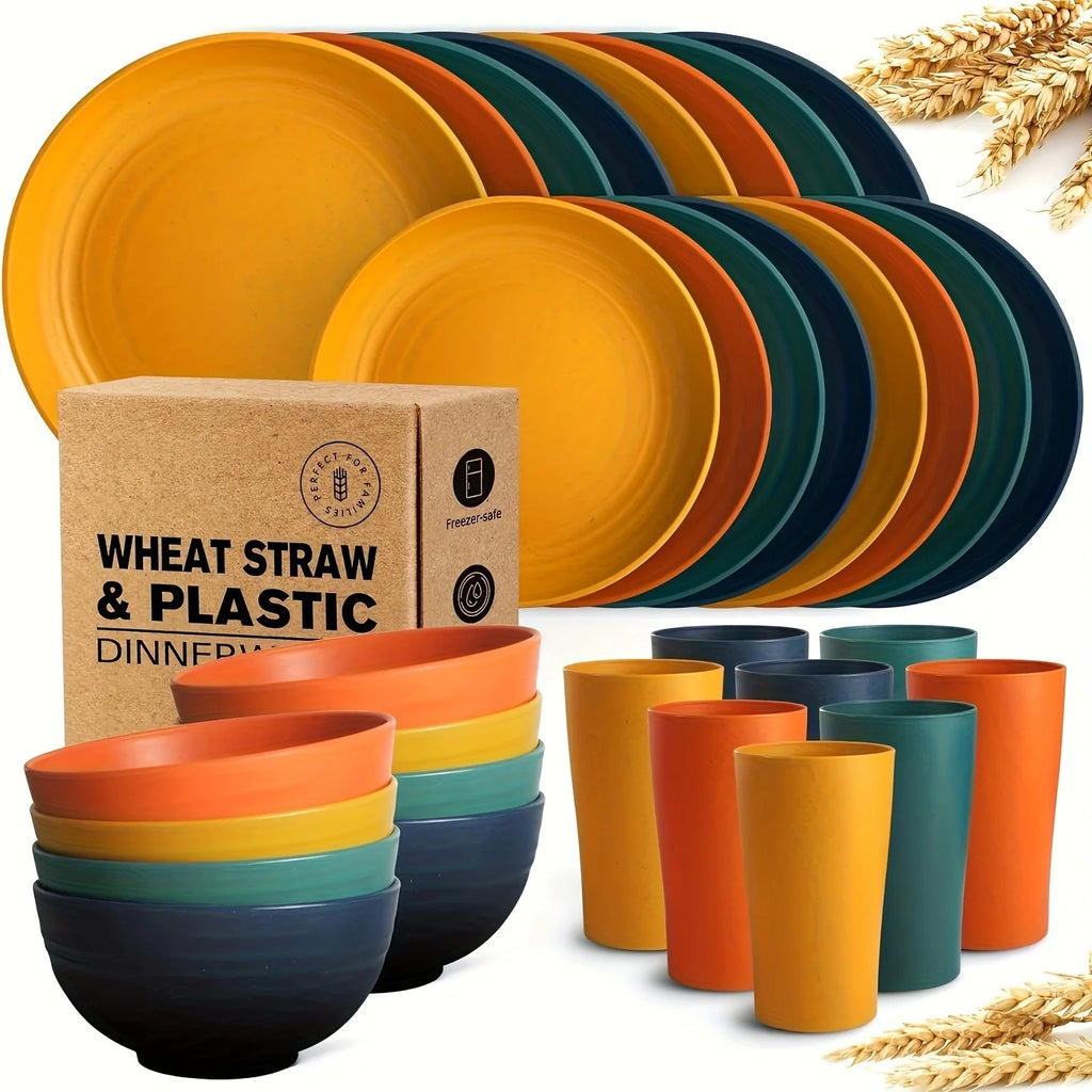 32-Piece Kitchen Plastic Dinnerware Set, Service For 8, Dinner Plates, Dessert Plate, Cereal Bowls, Cups, Unbreakable