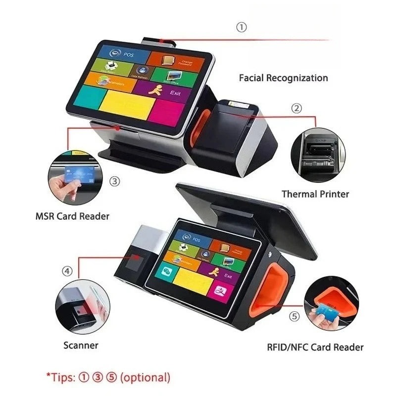 Dual Touch Screen All in One POS PC System with Built-in Thermal Printer Cash Register for Small Business POS Software