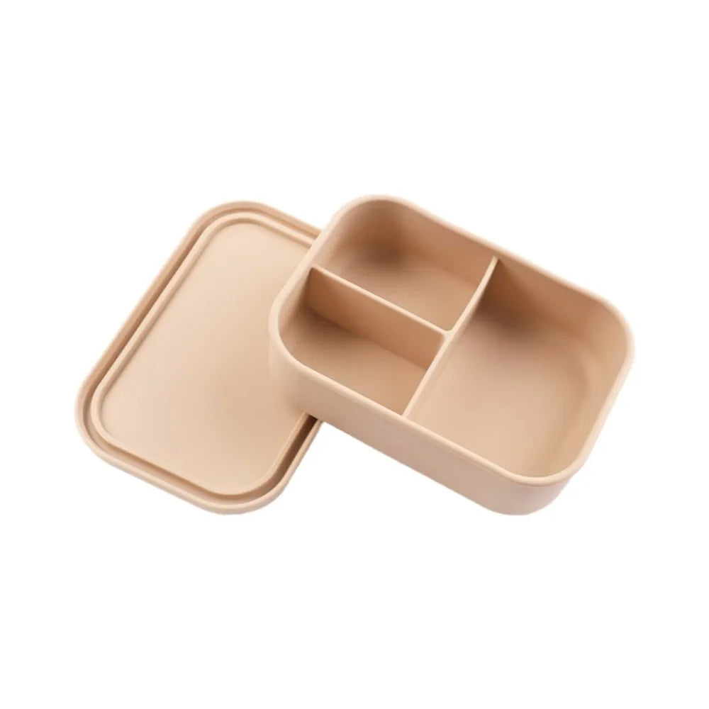 3 Compartments Silicone Lunch Box Rectangular Heat Resistant Food Container Microwavable Lunch Container School