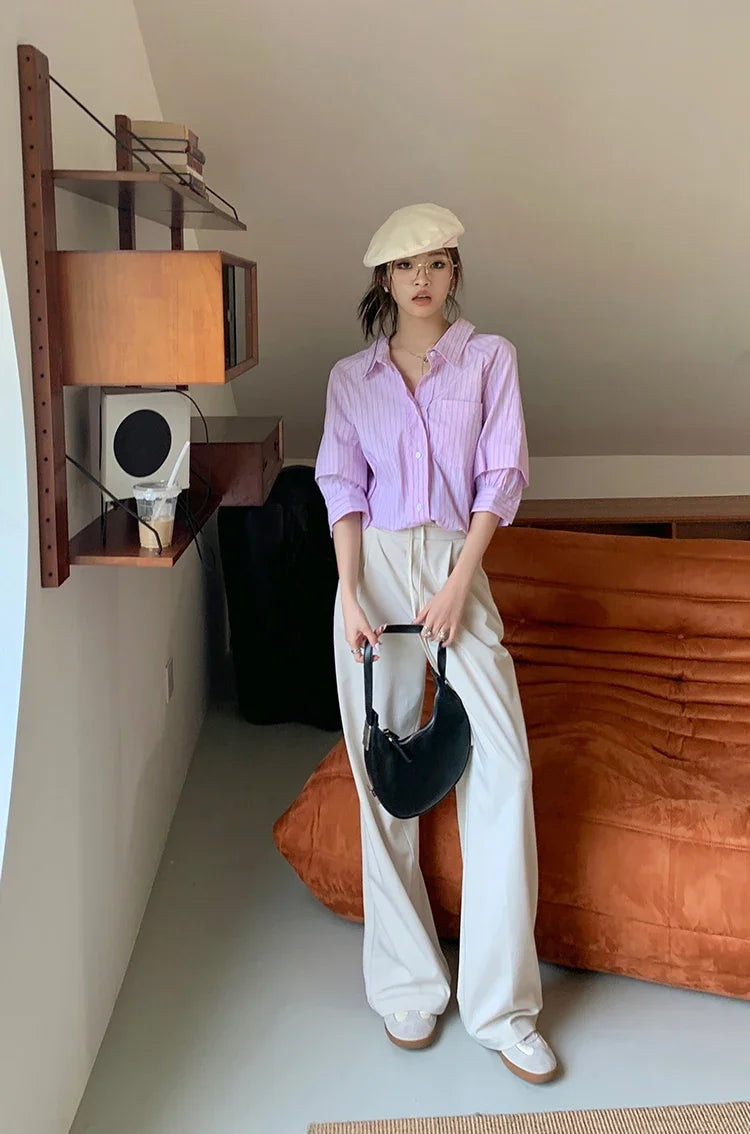 Elastic Waist Drawstring Loose Slim Casual Versatile Trousers 2026 Autumn New High Waist Women Wide Leg Suit Pants