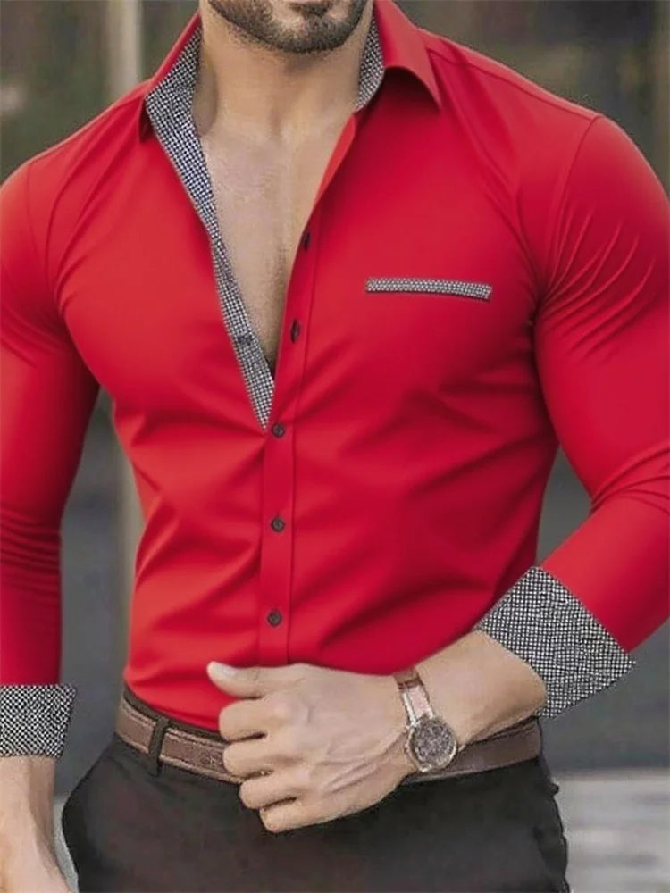 Men's Shirt Business Lapel Shirt, Black White Grey, Outdoor Street Long Sleeve Button Shirt, High Quality Soft Fabric XS-6XL Siz