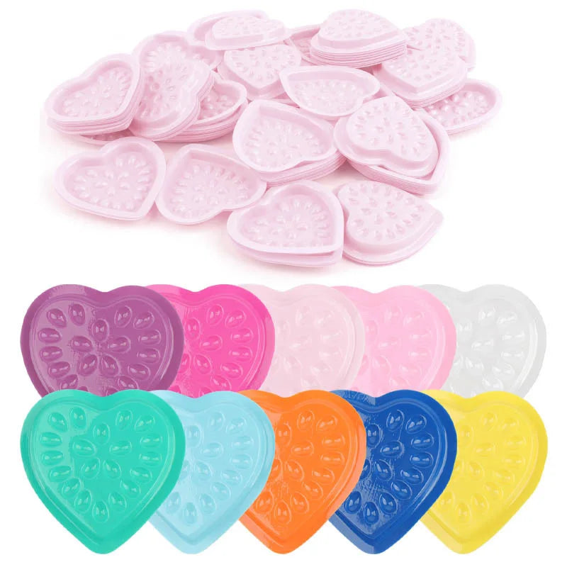 100 pcs Disposable Pvc Heart Shape Flower Holder Sticker Lash Glue Adhesive Pallet For Women Eyelash Extension Makeup Tools