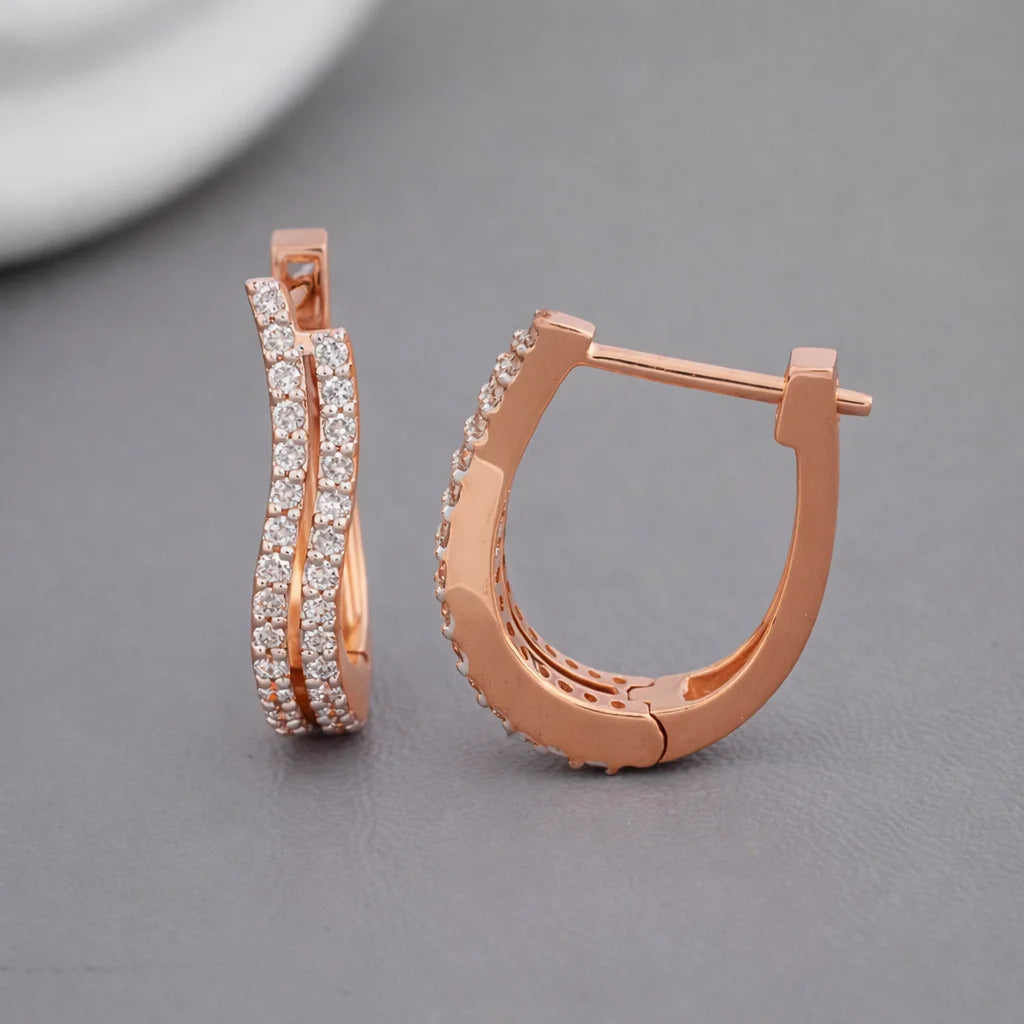 IGI Certified Lab Grown Diamond Double Row Hoop Earrings 18K Rose Gold / Yellow Gold / White Gold Curved Pave Diamond Hoops