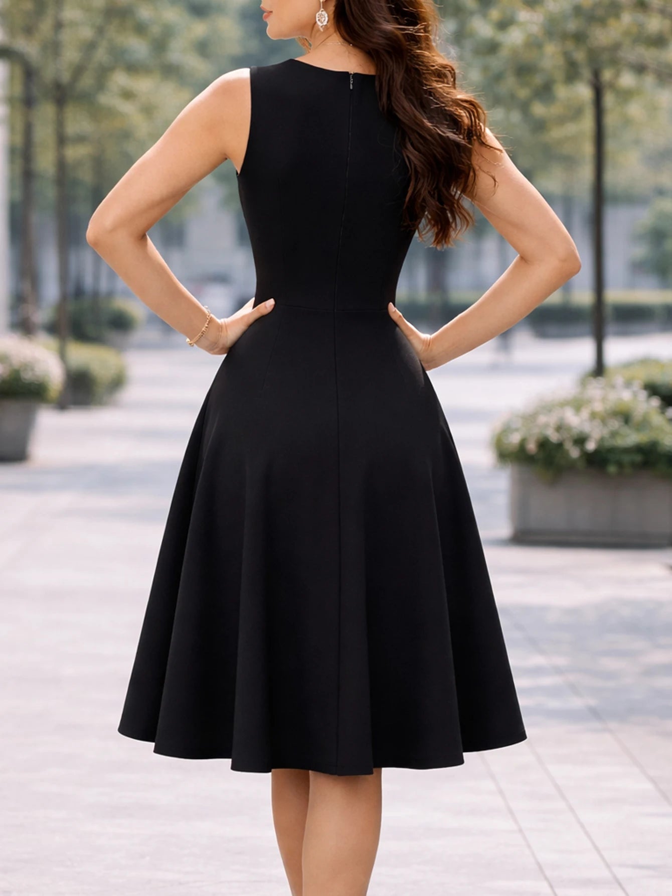 Womens Elegant Round Neck Sleeveless Summer Casual Fashion Party Knee Length Colorblock Fit and Flare Swing Dress