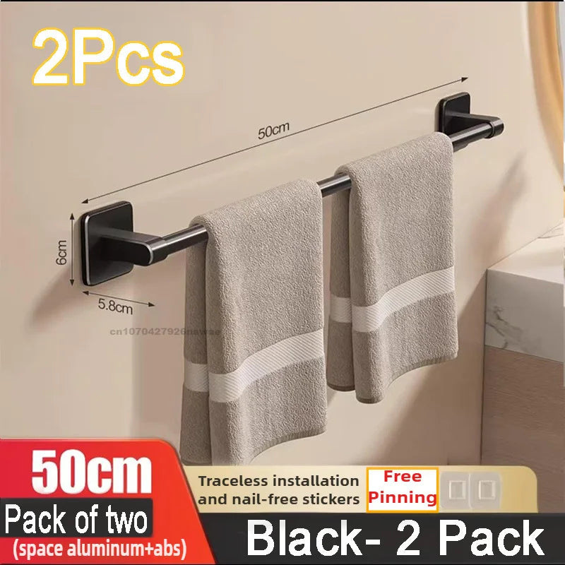 Self-Adhesive Towel Rack Bathroom Towel Holder Without Drilling Bathroom Black Corner Shelf Bar 50CM Bathroom Storage Towel Rail