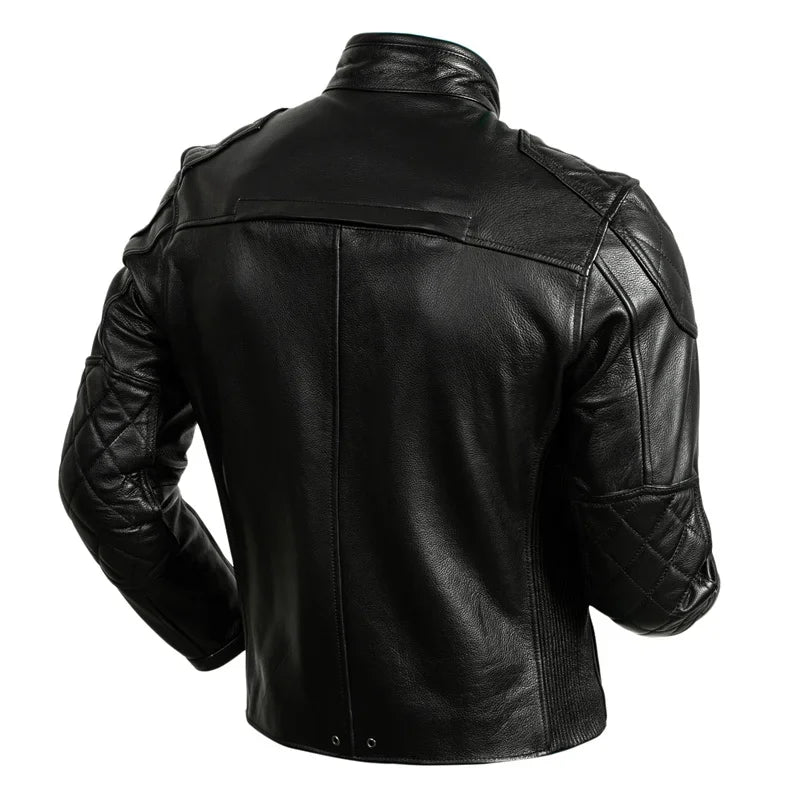 2025 New Top Layer Cowhide  Leather  Jacket Men Black Stand Collar Short Genuine Leather Coat High Quality  Motorcycle Jackets