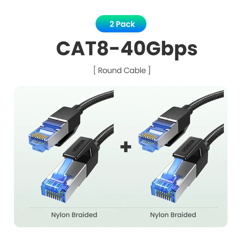 UGREEN CAT 8 Ethernet Cable CAT8 40Gbps 2000MHz Networking Nylon Braided Internet Lan Cord for Laptops PS 4 Router RJ45 Cable