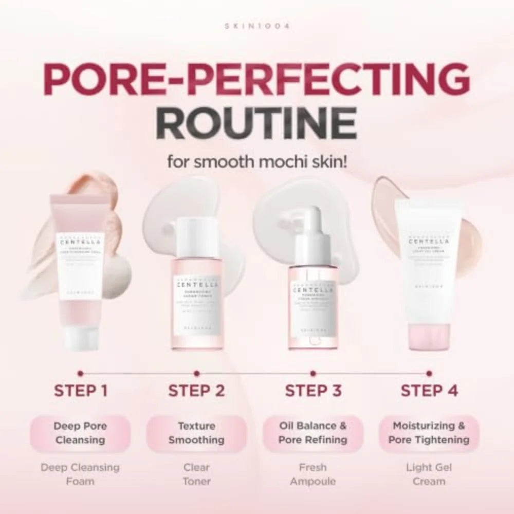SKIN1004 Korean Skincare Centella Poremizing Travel Kit Sensitive Skin Soothing And Pore Care Set Cleanser Toner Ampoule Cream