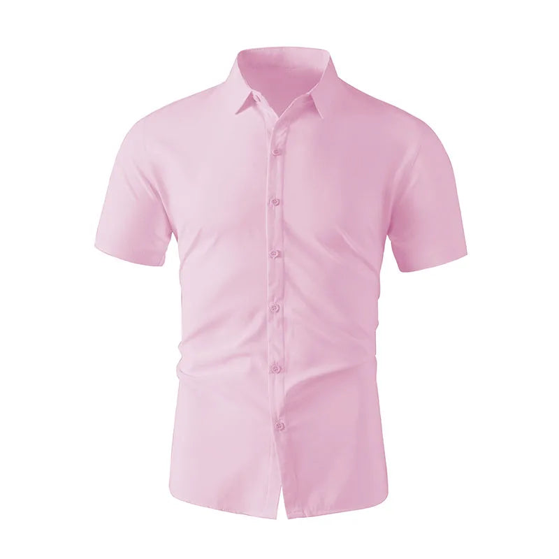 Casual Light Blue Short Sleeve Button Up Shirt for Men Versatile Collared Dress Shirt for Spring & Summer