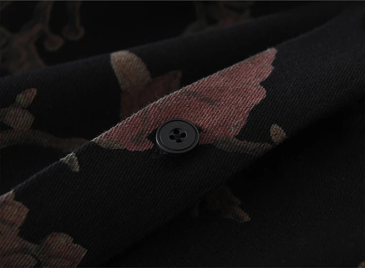 2025 Autumn New Casual Floral Print Shirt for Men Cotton Loose Long Sleeve Rose Denim Shirts Fashion Men's Clothing