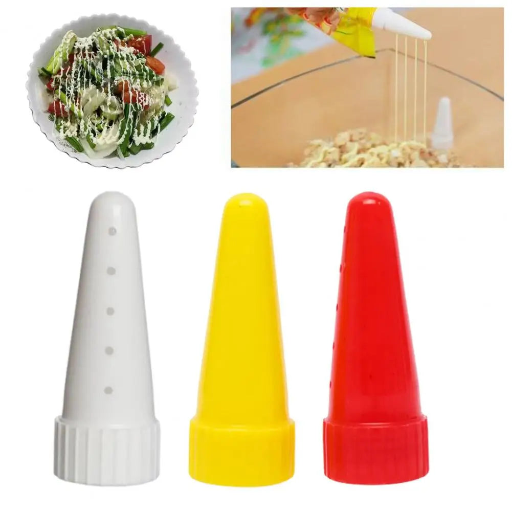 3Pcs Salad Dressing Dispenser Piping Tip Food Grade PP Salad Sauce Syrup Jam Ketchup Squeeze Bottle Nozzle Kitchen Gadgets