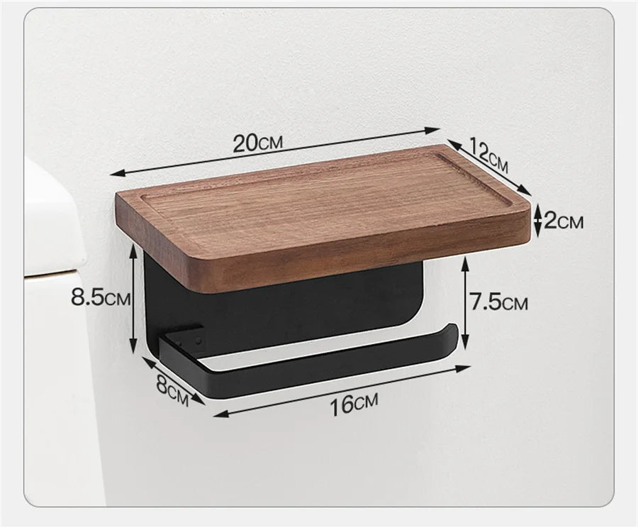 Wooden Toilet Paper Holder With Shelf Wall Mount Rustproof Matte Black Toilet Paper Holder Wall Mount Toilet Paper Roll Holder
