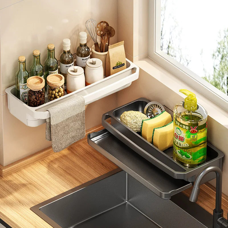Kitchen Sink Organizer Drain Rack Self-draining Shelf Sponge Holder Dishcloth Faucet Storage Soap Drainer Kitchen Accessories