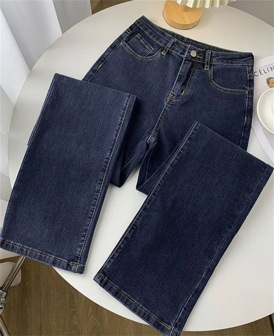 Women's High Waist Straight Jeans Spring Vintage Casual Ankle-length Denim Pants Korean Pantalones Streetwear Stretch Vaqueros