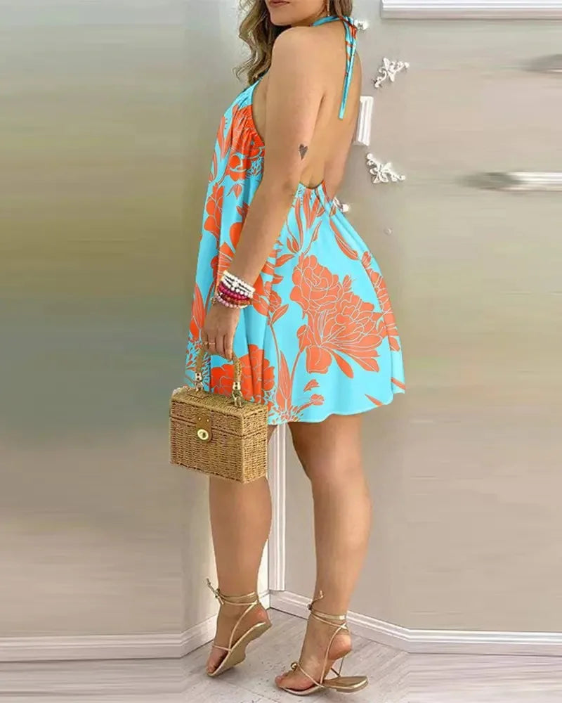 Women's 2026 Summer Off-Shoulder Tie-Up Dress – Loose Fit Print Maxi Dress, Sexy Vacation Beach Dress