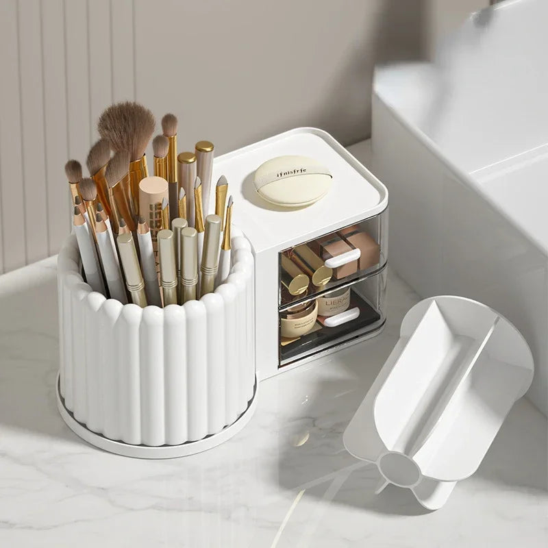 360 Rotating Makeup Desktop Cosmetic Storage Box Organizer Large Capacity for Bathroom Portable Lipstick Makeup Brush Pen Holder