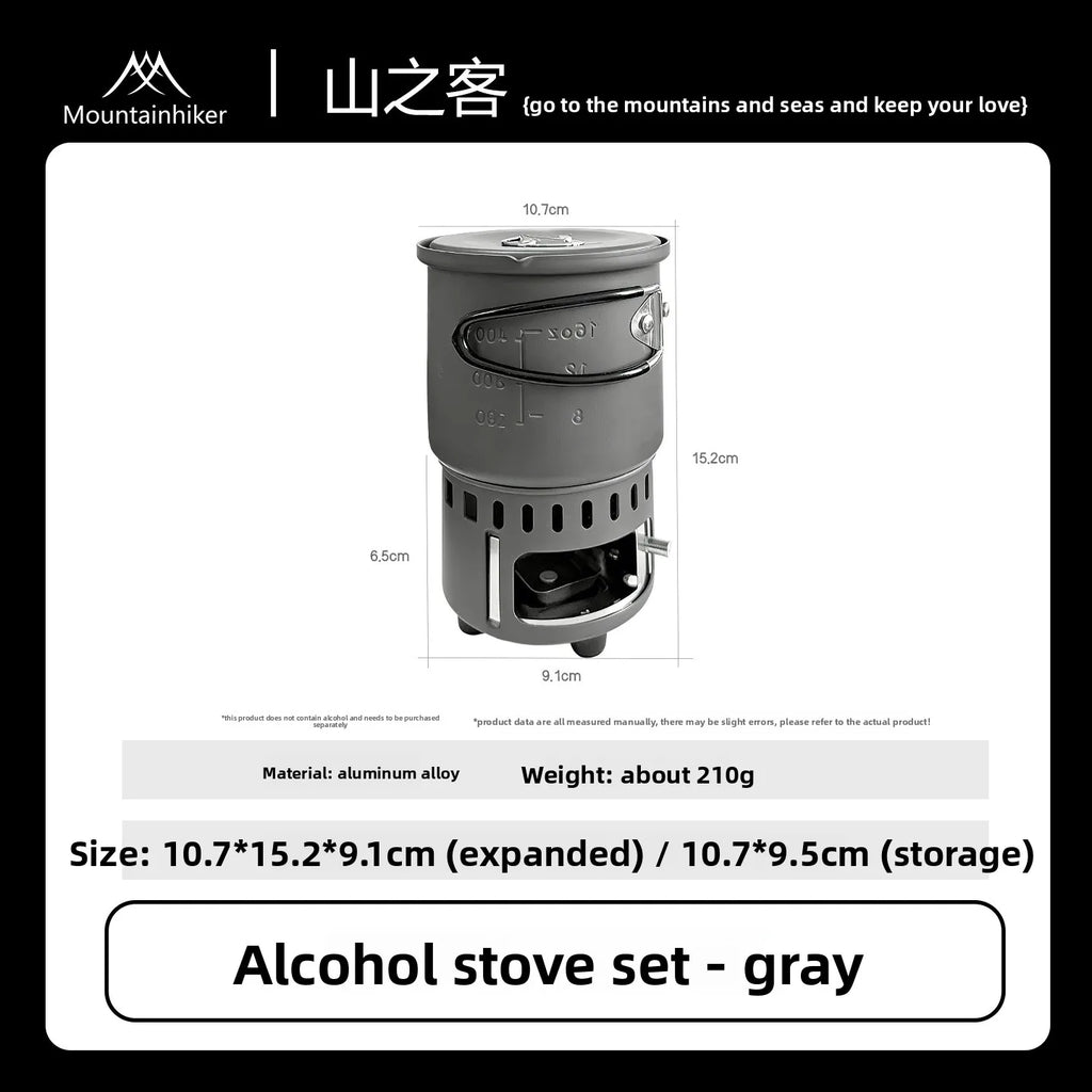 MOUNTAINHIKER Camping Cookware Set, Ultralight Portable Alcohol Stove Set with Pot, Windproof Integrated Cooking Kit for Hiking