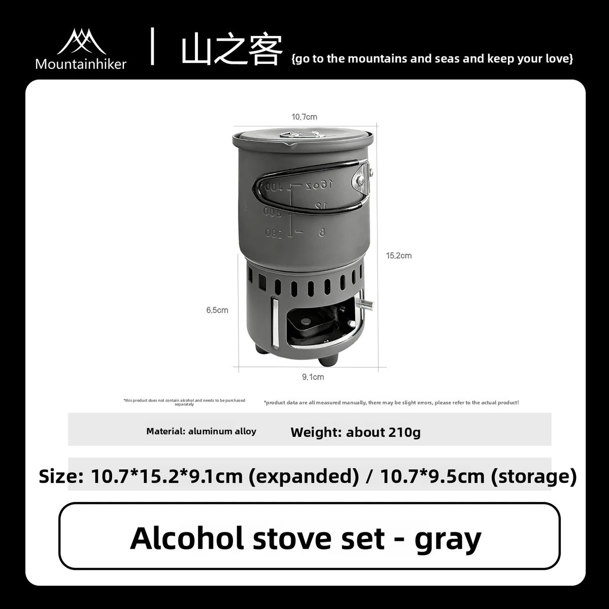 MOUNTAINHIKER Camping Cookware Set, Ultralight Portable Alcohol Stove Set with Pot, Windproof Integrated Cooking Kit for Hiking