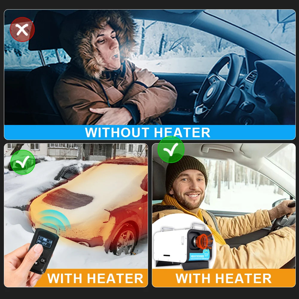 5/8KW Diesel Air Heater 12V/24V/220V Three-in-one White Horizontal Car Heater for Car Truck Boat RV Parking Diesel Heater