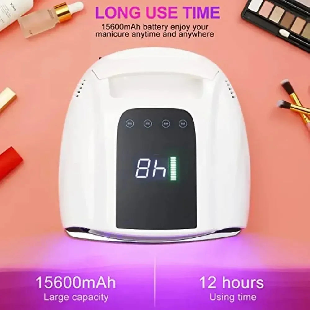 Dual Light Source Rechargeable Nail Lamp with Mirror Bottom Cordless Gel Polish Dryer Pedicure Machine Wireless Nail UV LED Lamp