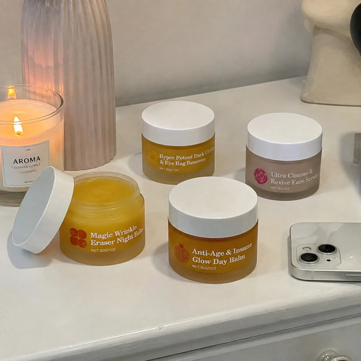 4in1 Day Night Facial Cream Set for Day Balm Night Balm Eye Cream Face Scrub Dull Rough Skin Travel Skincare Kit
