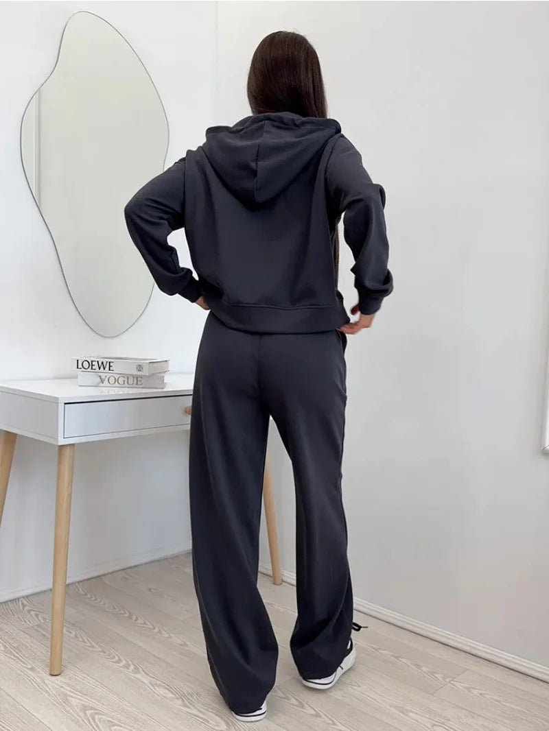 Fashion 2 Piece Sets Women Outfit Autumn Clothing Women 2026 Zip Hooded Sweatshirt Top and Pants Suit Casual Tracksuit Woman Set
