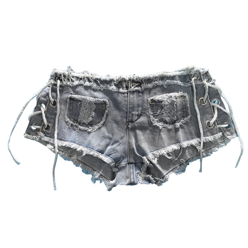 2024 Ultra Low Waisted Tassel Sexy Denim Short Jeans Women Nightclub Ripped Rough Edge Denim Shorts Slim Fit Slimming Hot Pants
