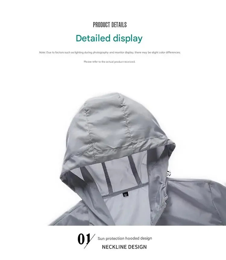 UPF50+ Summer Sun Protection Clothing Men's Casual Waterproof Quick-drying Bicycle Hooded Jacket Hiking Thin Skin Windbreaker