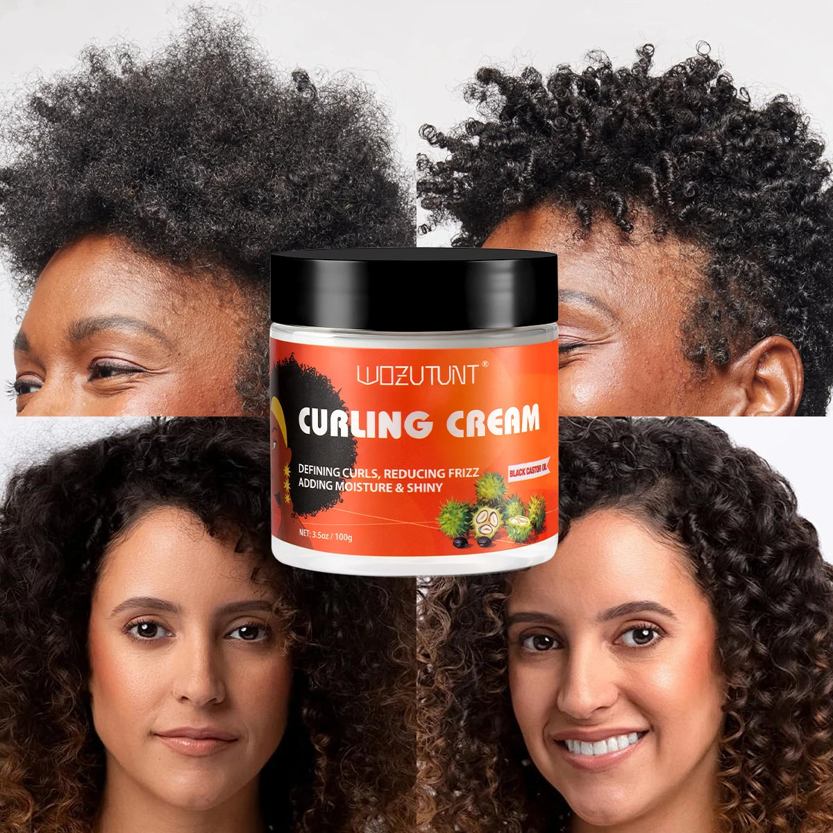 WOZUTUNT Curl Defining Cream 100g, Leave-in Styling Cream with Black Castor Oil,Frizz Control Hydrate for Bouncy Shiny Hairstyle