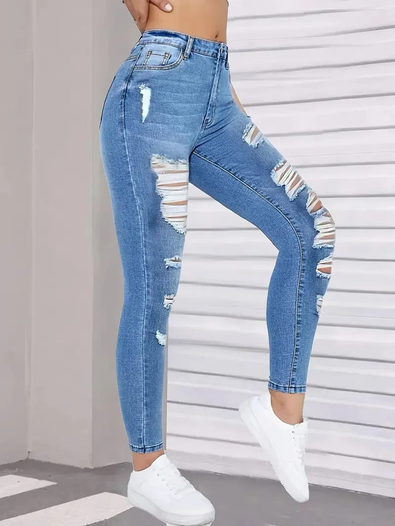 Spring Autumn Ripped Jeans Women 2026 Fashion Streetwear High Waist Y2k Denim Tears Pants Elegant