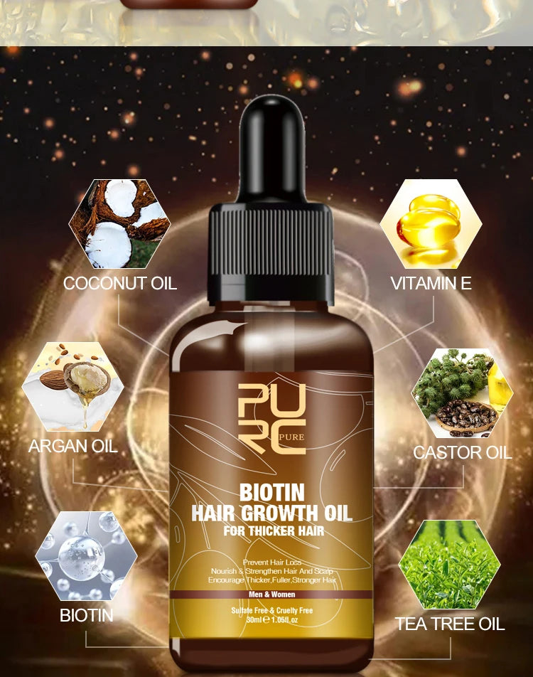PURC Biotin Hair Growth Oil Shampoo Conditioner Sets Smoothing Anti-Hair Loss Scalp Treatment Hair Care Products for Men Women
