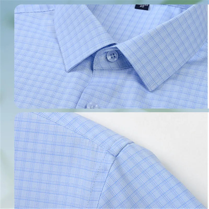 Men's Summer Bamboo Fiber Shirt Short Sleeve Lightweight Casual Breathable Soft Fabric Easy Care Slim Fit Business Casual Wear
