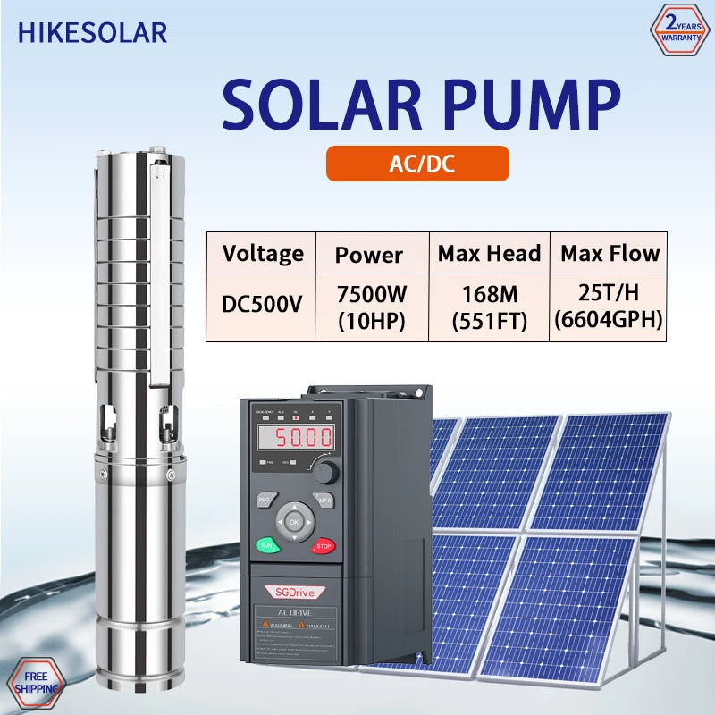4" AC/DC Deep Well Solar Water Pump Outlet 2" Off Grid Solar 5.5HP 7.5HP 10HP 15HP Cell Deep Well Submersible Deep Foe Irrigatio
