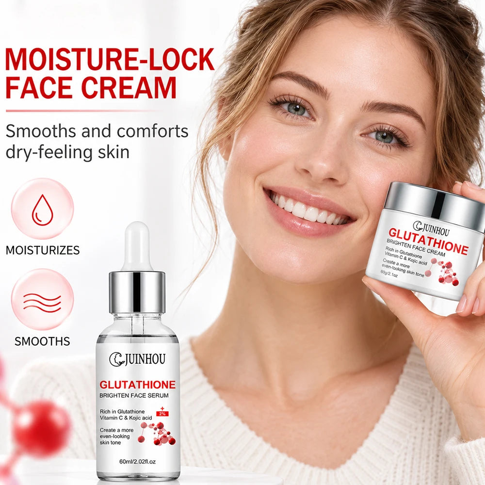 JUINHOU Glutathione Brightening Serum Cream Set Antioxidant Facial Skincare Hydrate Even Skin Tone Restore Radiant Complexion