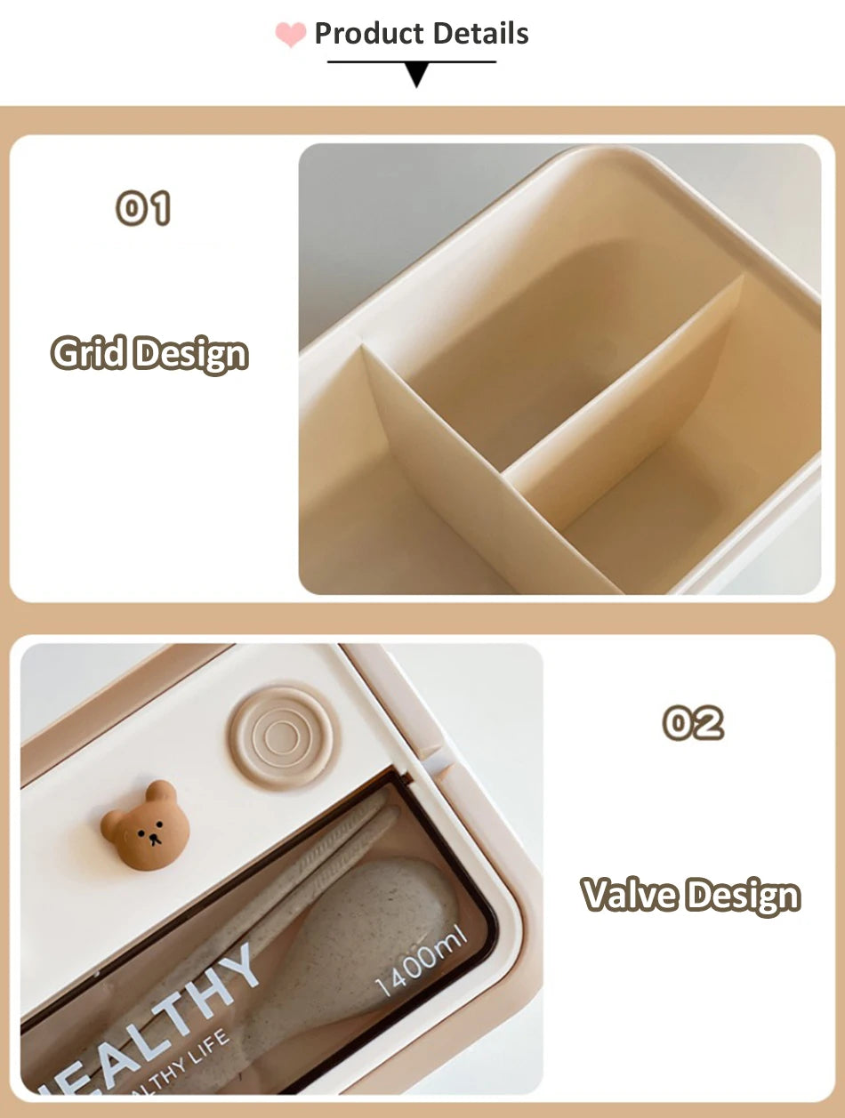 New Kawaii Lunch Box For Girls Portable School Kids Plastic Picnic Bento Box With Compartment Microwave Food Storage Containers