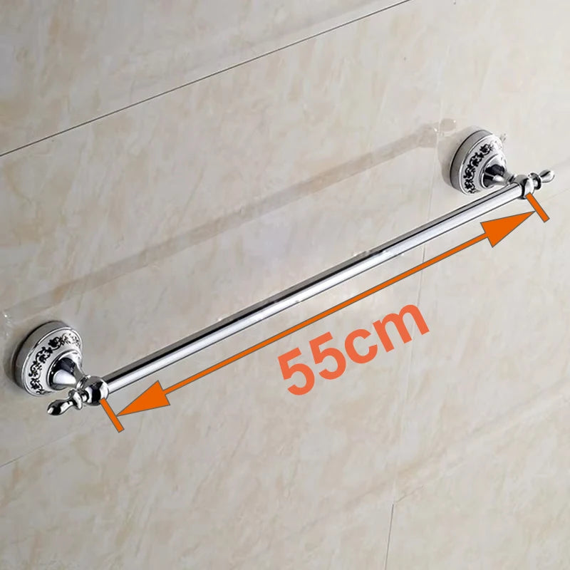Luxury Towel Rack Wall Mounted Bathroom Accessories Set Ceramic Stainless Steel  Bath Hardware Sets Chrome Toilet Brush Holder