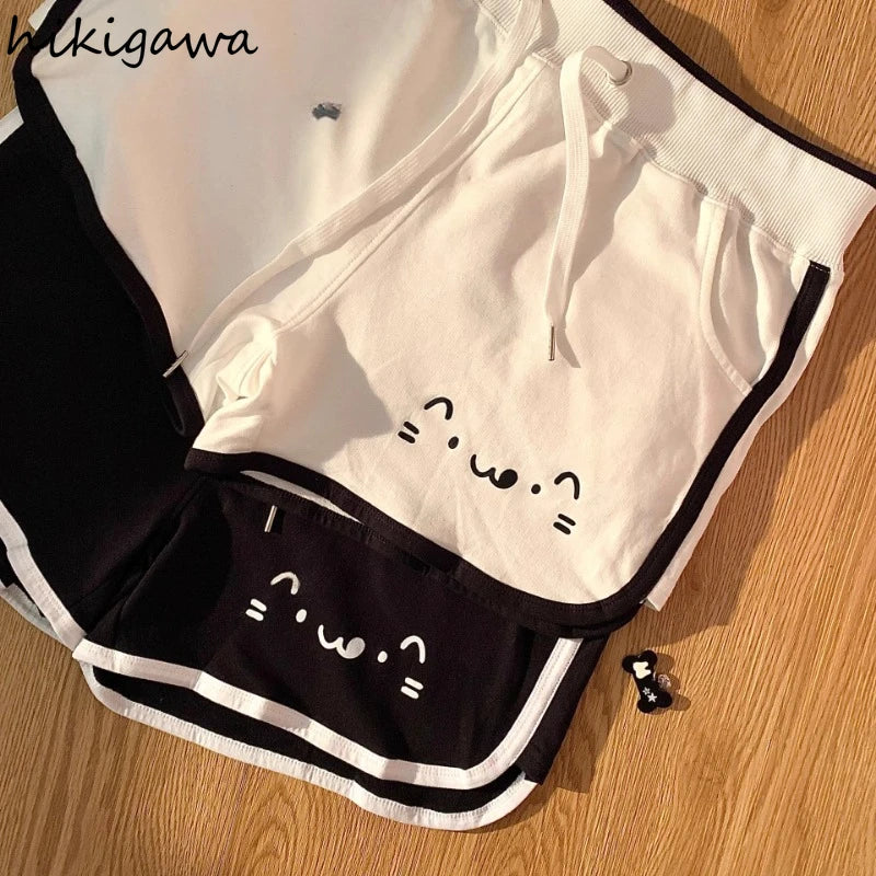 Women Clothing Japanese Shorts Bandage Casual Fashion Summer Y2k Pants Bear Anime Print Booty Shorts Pantalones Cortos De Mujer