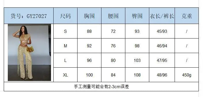 Sexy Sequin Hollow Out Pants Set V-neck Short Sleeved Top+Pants Two Piece Set Fashion Party Clubwear Evening Festival Outfit
