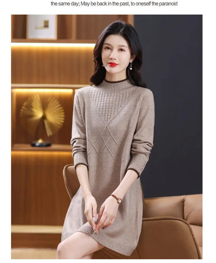 Women's Turtleneck Knitwear Top Long Sleeve Pullover Sweater Woman Clothing Fall Winter Knit Basic Blouse Wool Ladies Sweater