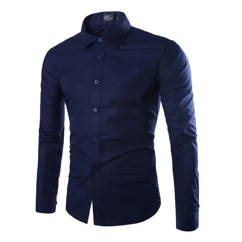 Mens Stripes Shirts Long Sleeved Slim White Social Shirts Casual Male Clothes Business Camisa Masculina Chemise Christmas Shirt