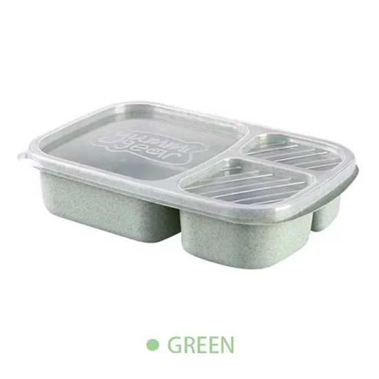 1pcs Lunch Box 3 Compartments Wheat Straw Rice Preparation Lunch Box with Transparent Plastic Cover Food Storage Container