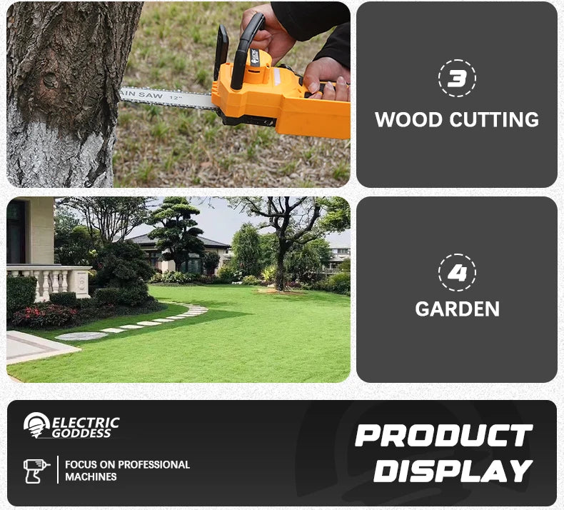 12-inch Two-hand Brushless Electric Chain Saw Automatic Lubrication System Portable Garden Logging Tool For Dewalt 20v Battery